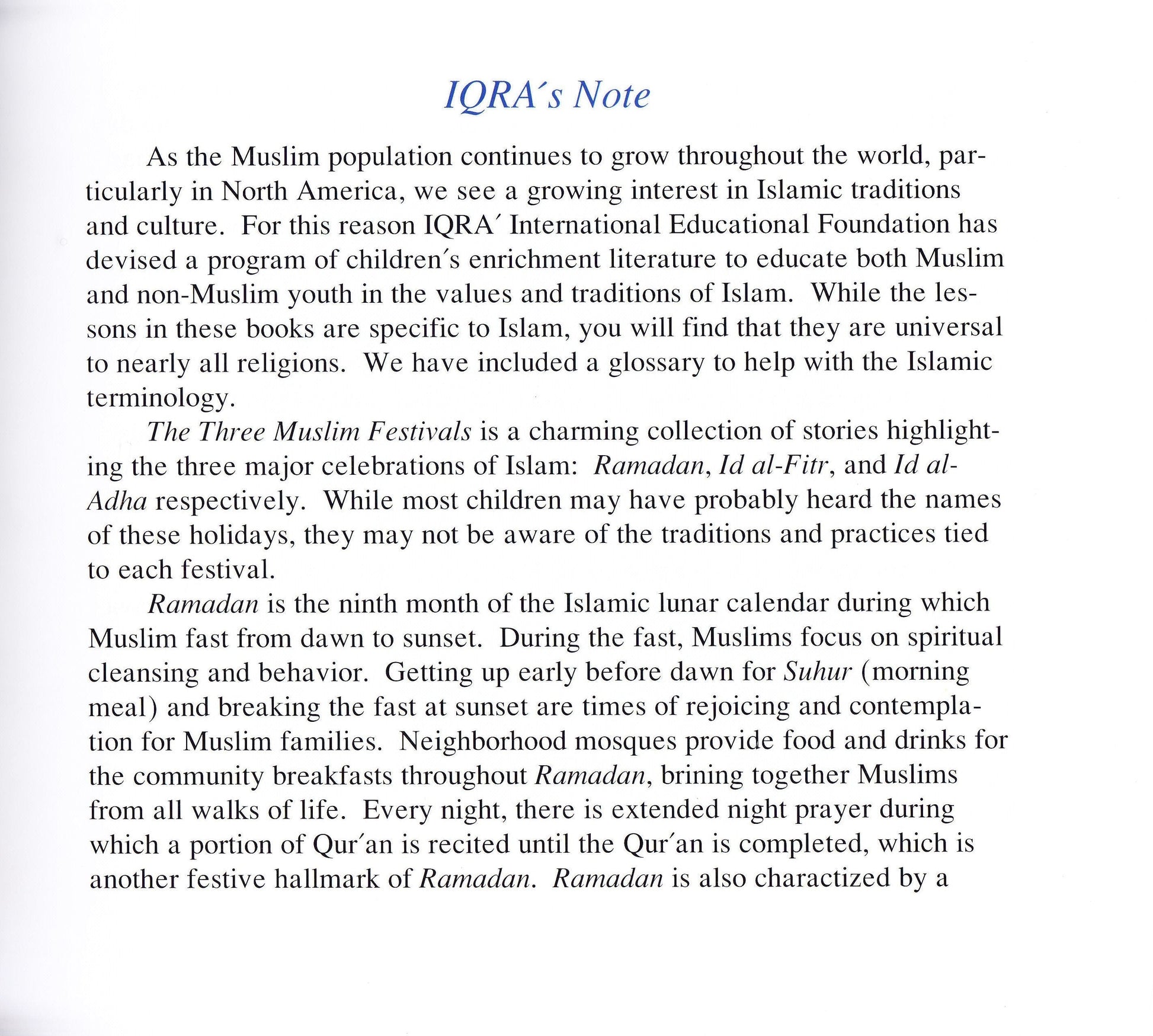 Three Muslim Festivals - Premium Textbook from IQRA' international Educational Foundation - Just $6! Shop now at IQRA Book Center | A Division of IQRA' international Educational Foundation
